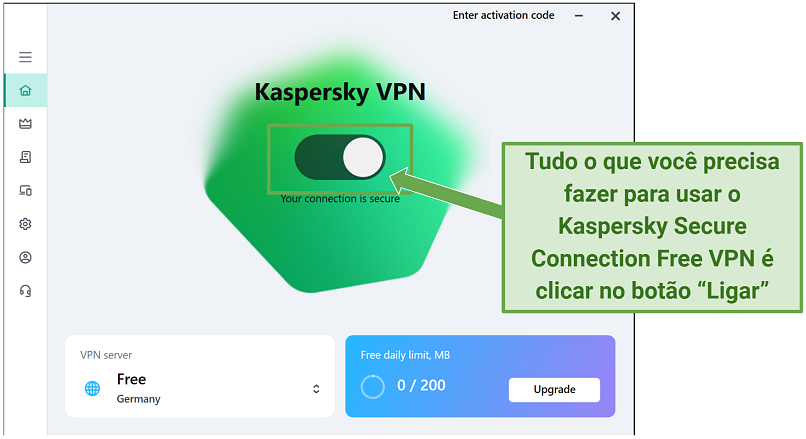 Screenshot showing Kaspersky Secure Connection Free User Interface