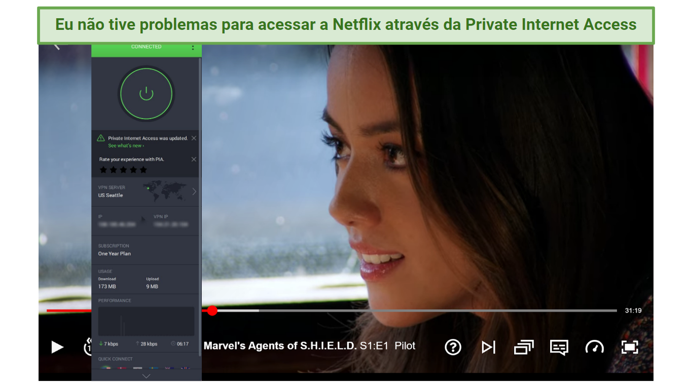 Screenshot of Netflix player streaming Marvel's Agents of S.H.I.E.L.D. unblocked with Private Internet Access