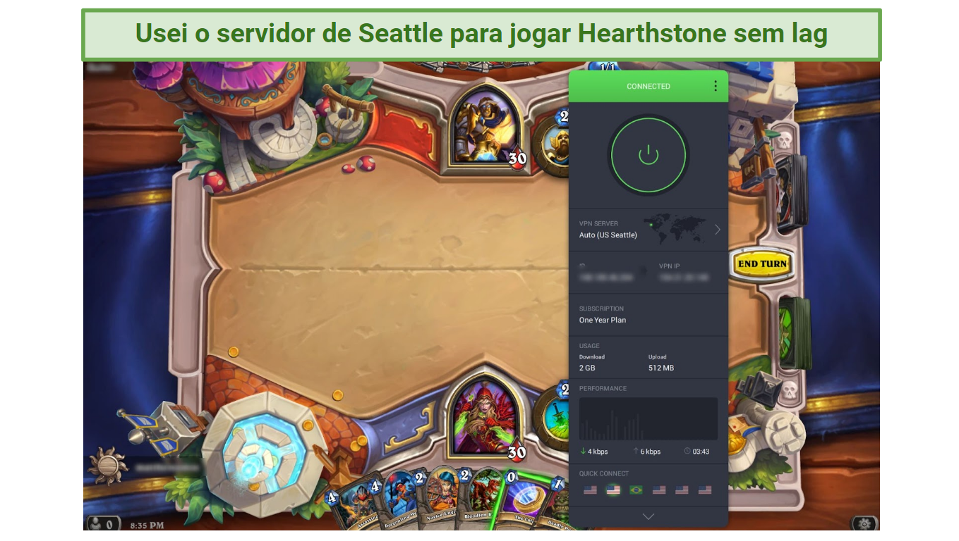 Screenshot of Hearthstone game played while connected to Private Internet Access