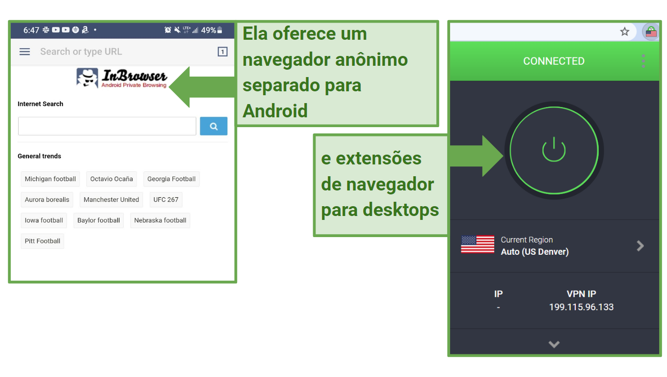 Screenshot of InBrowser and Private Internet Access' Chrome browser extension