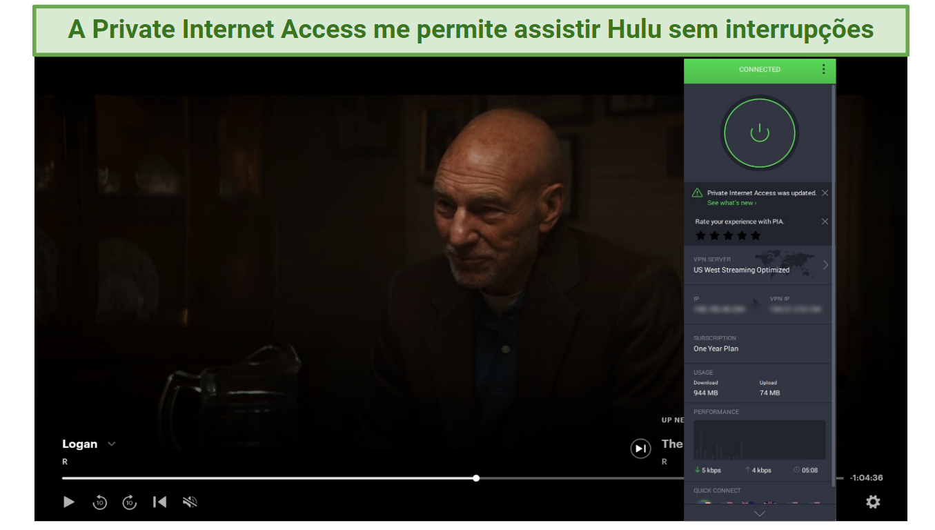 Screenshot of Hulu player streaming Logan unblocked with Private Internet Access