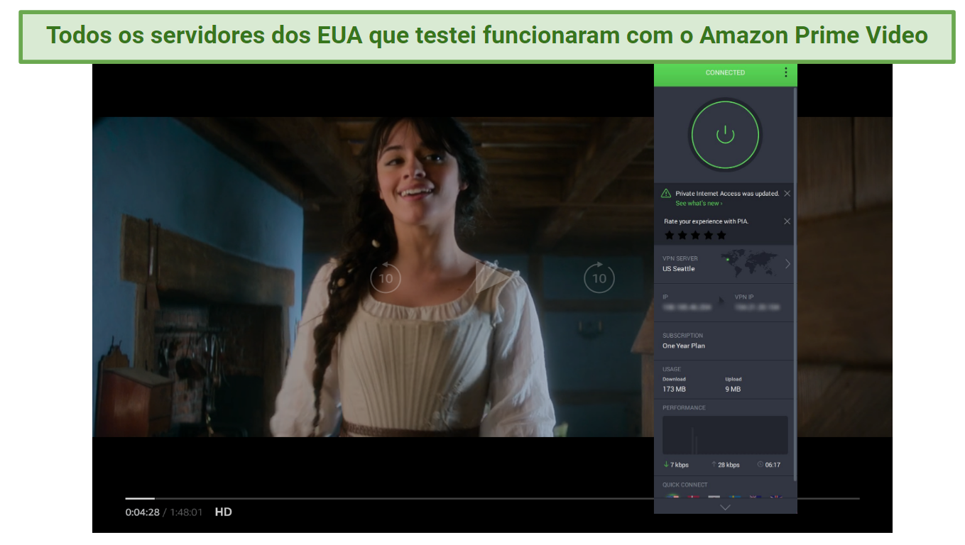 Screenshot of Amazon Prime Video player streaming Cinderella unblocked by Private Internet Access