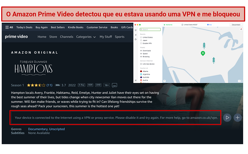 Screenshot of Amazon Prime Video error message received while connected to NordVPN 