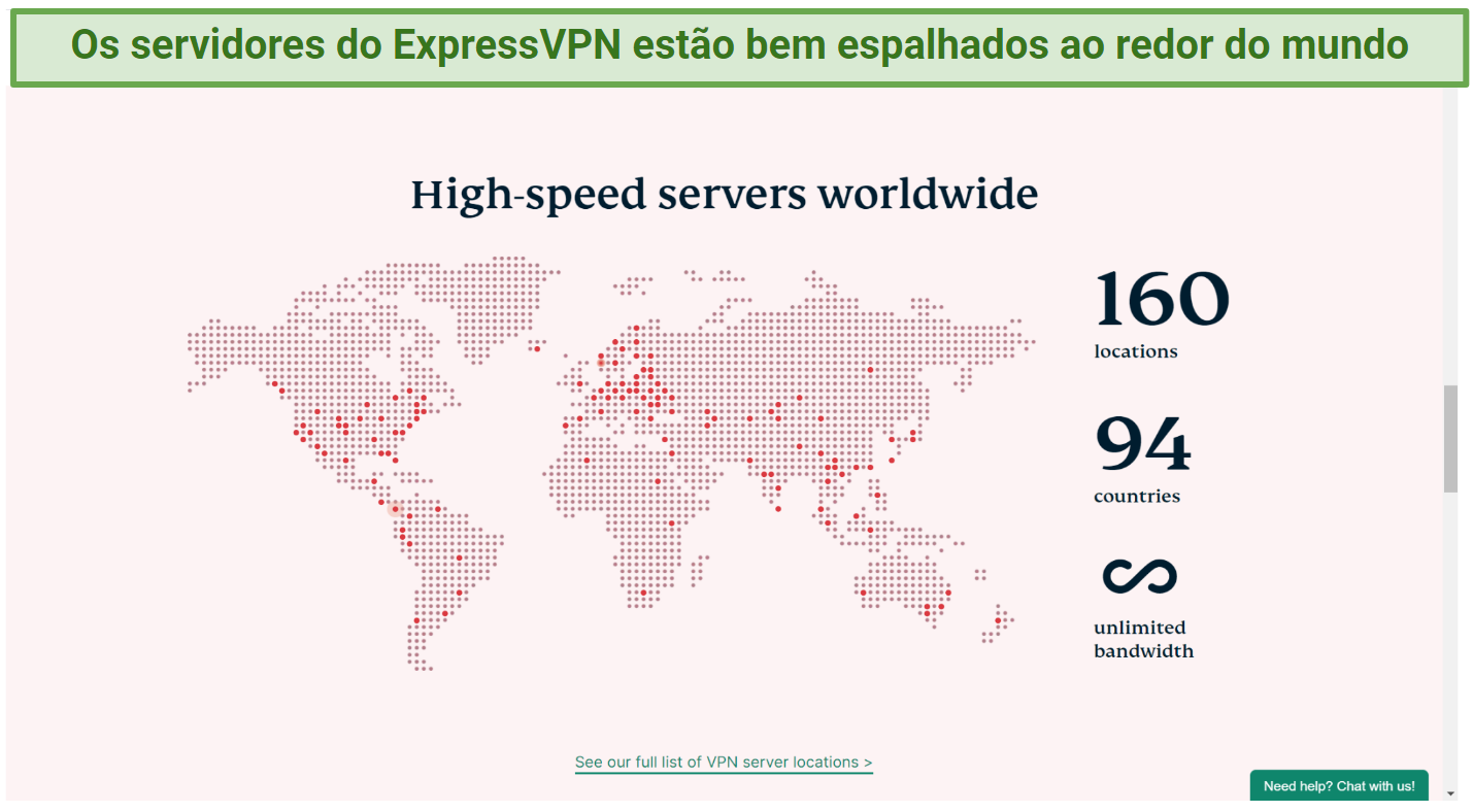 Screenshot of server map from the ExpressVPN website