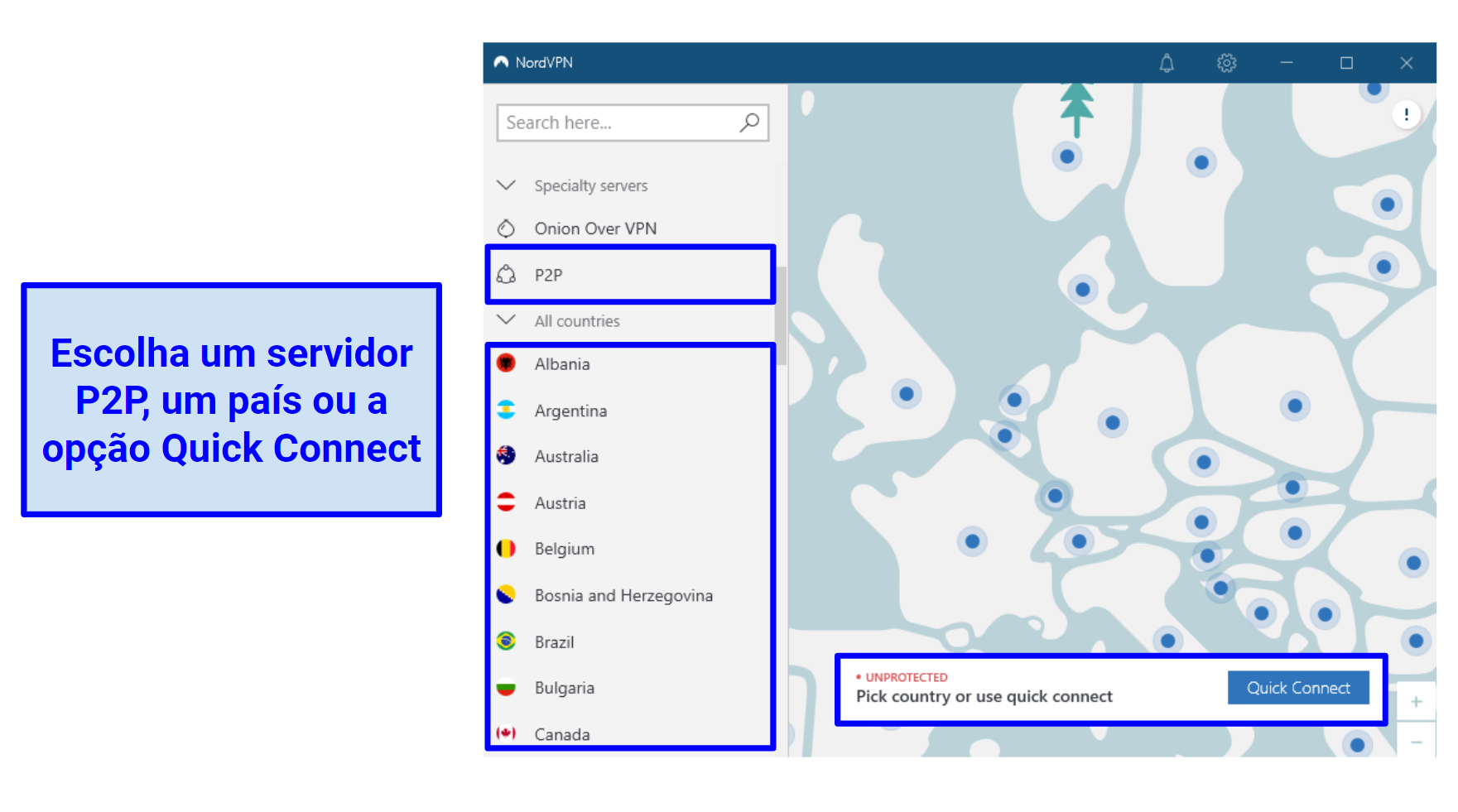 A screenshot of NordVPN's app interface