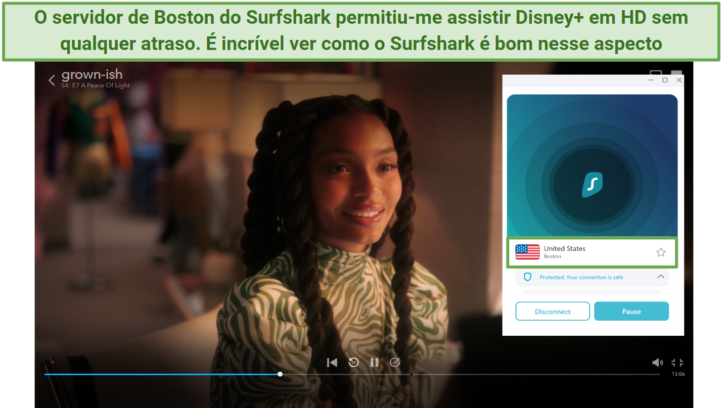 Screenshot of Surfshark unblocking Disney+ on US servers