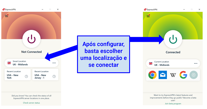 Screenshot of connecting to Smart Location server with ExpressVPN