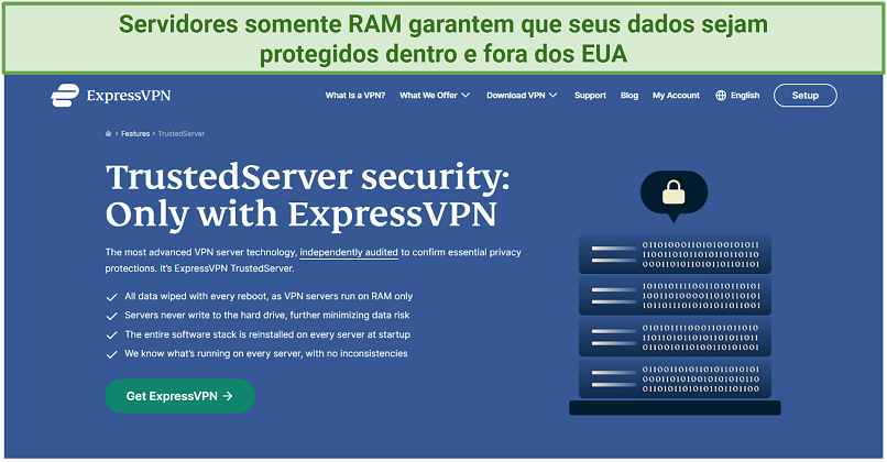 Screenshot from ExpressVPN's website explaining how its RAM-based servers protect your data