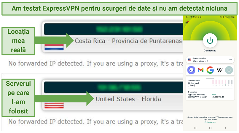 Leak test results showing ExpressVPN does not reveal user IP