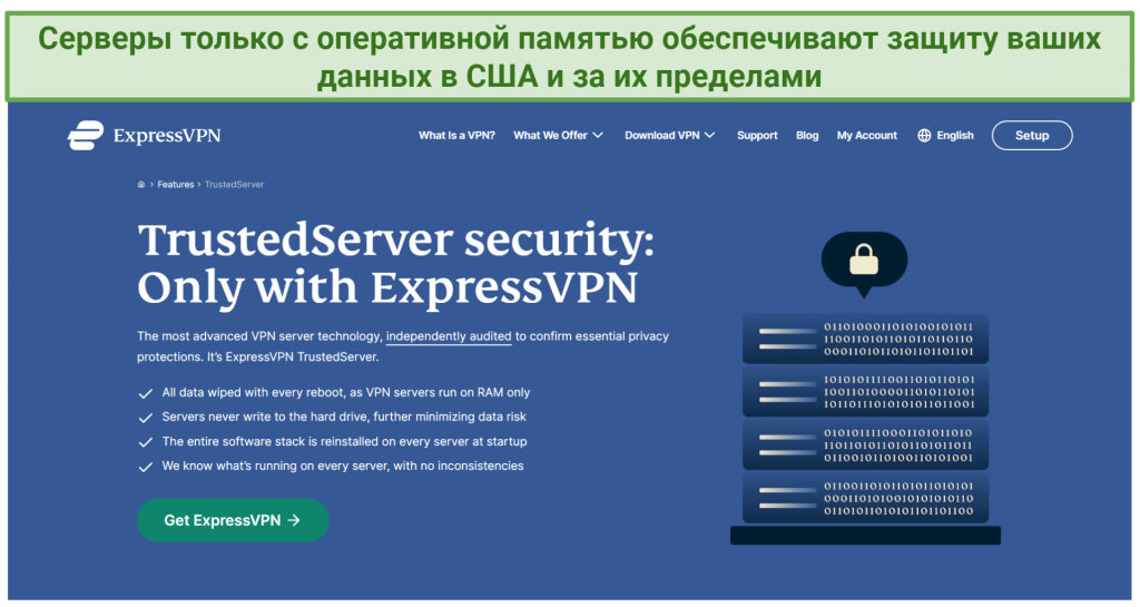 Screenshot from ExpressVPN's website explaining how its RAM-based servers protect your data