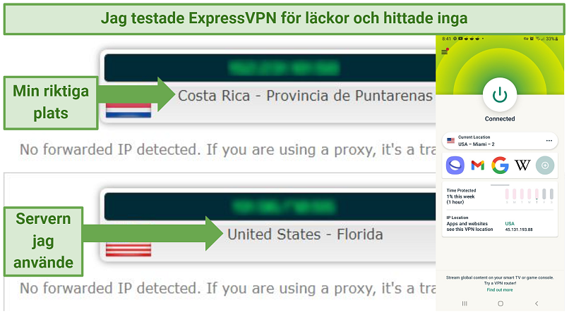 Leak test results showing ExpressVPN does not reveal user IP