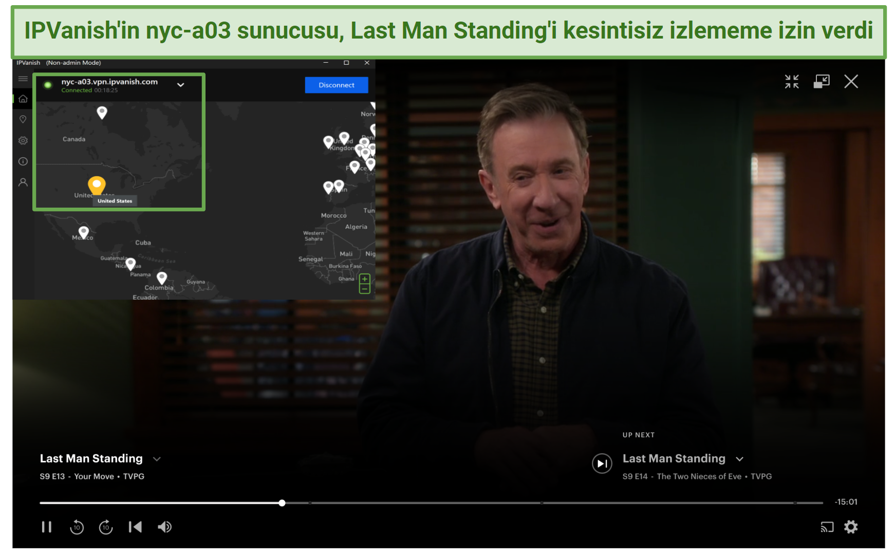 IPVanish's New York server unblocking Last Man Standing on Hulu