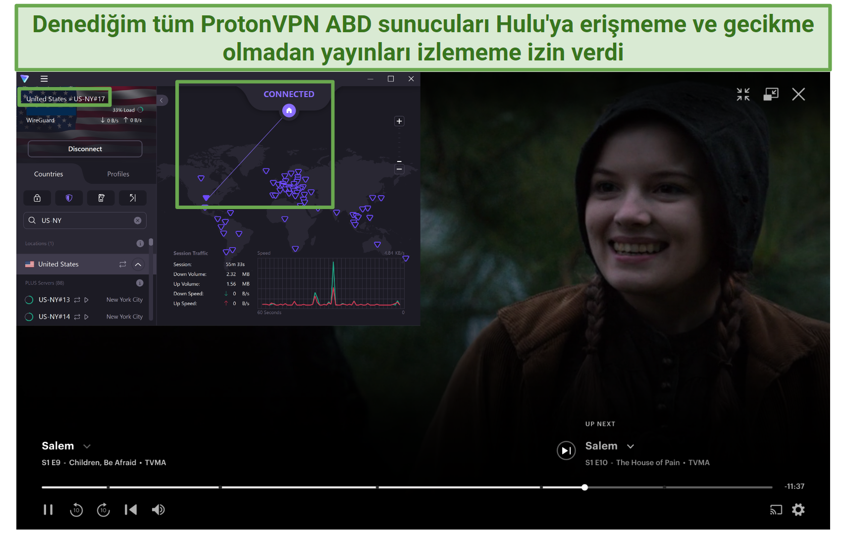 Proton VPN's US servers unblocking Hulu