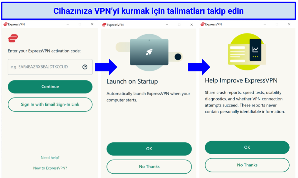 Screenshot of ExpressVPN's setup options