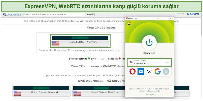 Screenshot of a leak test done on ipleaknet while connected to ExpressVPN