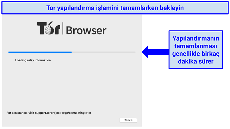 A progress bar showing Tor's configuration steps on a Mac OS device