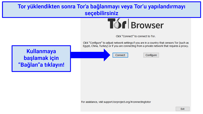 Screenshot of the Tor browser already installed, prompting the user to either connect or configure as the next step