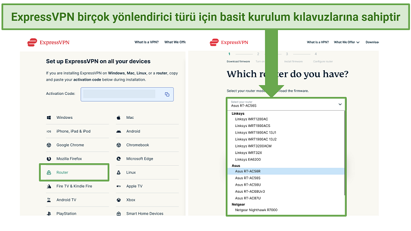 Screenshot of ExpressVPN's download page leading to setup guide for router