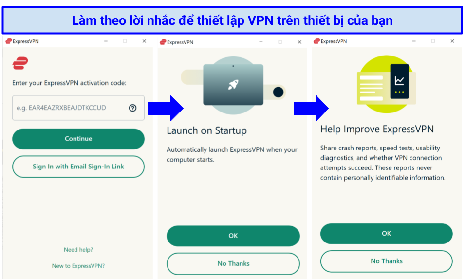 Screenshot of ExpressVPN's setup options