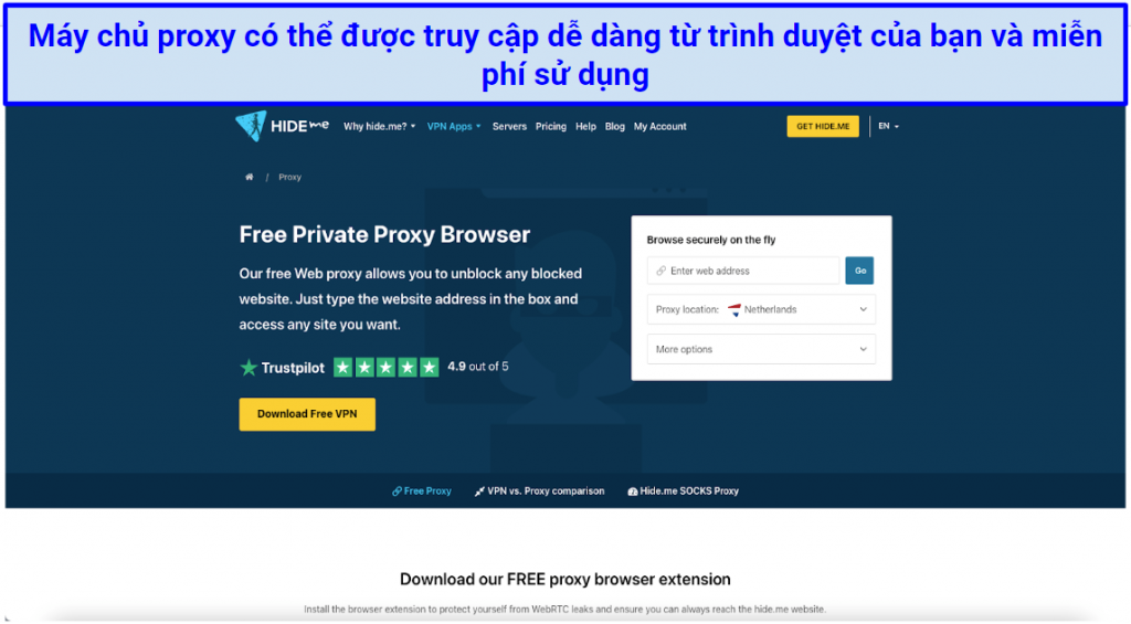 Graphic showing hideme's proxy browser homepage