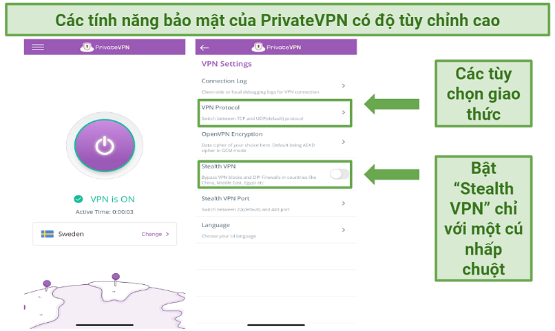 Screenshot of PrivateVPN iOS app