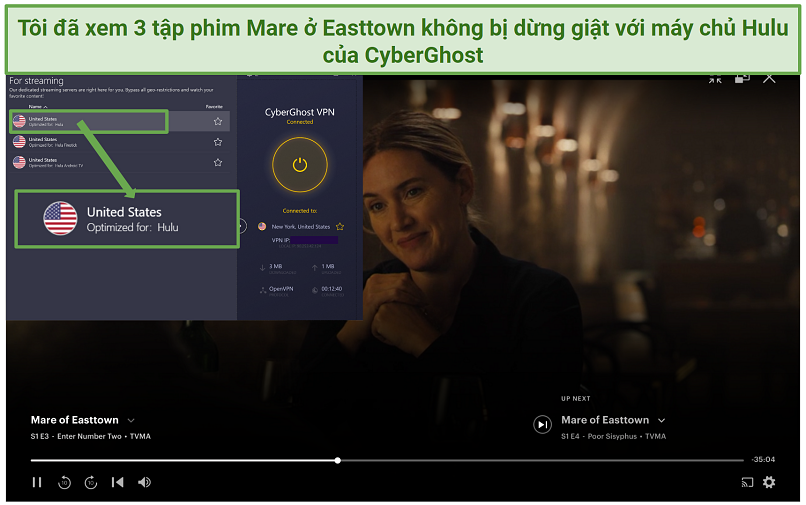 CyberGhost's Hulu-optimized streaming server unblocking Hulu