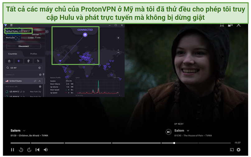Proton VPN's US servers unblocking Hulu