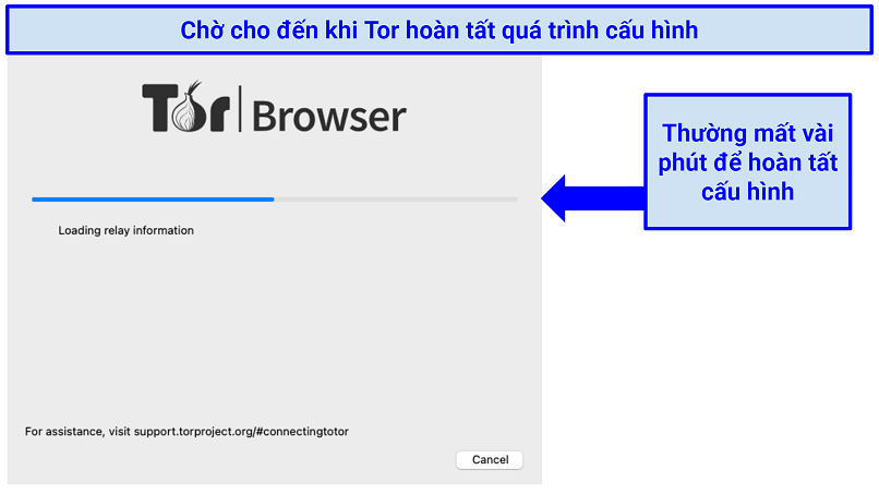 A progress bar showing Tor's configuration steps on a Mac OS device