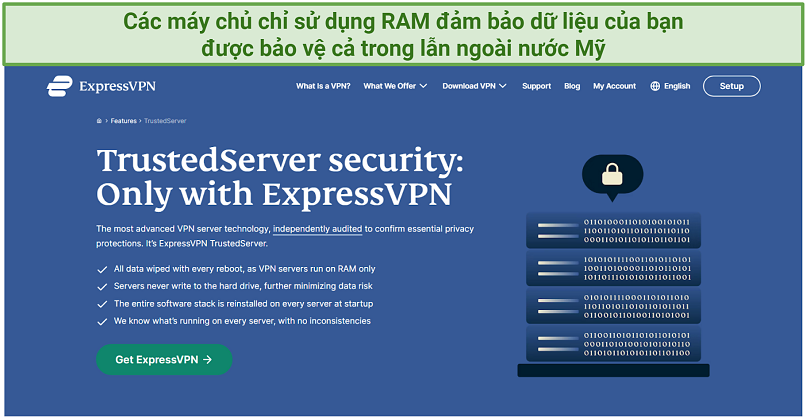 Screenshot from ExpressVPN's website explaining how its RAM-based servers protect your data