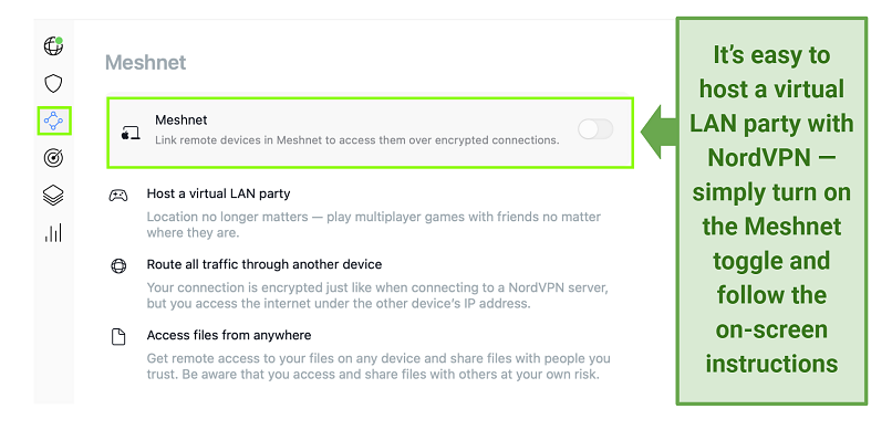 Screenshot of the NordVPN Meshnet settings