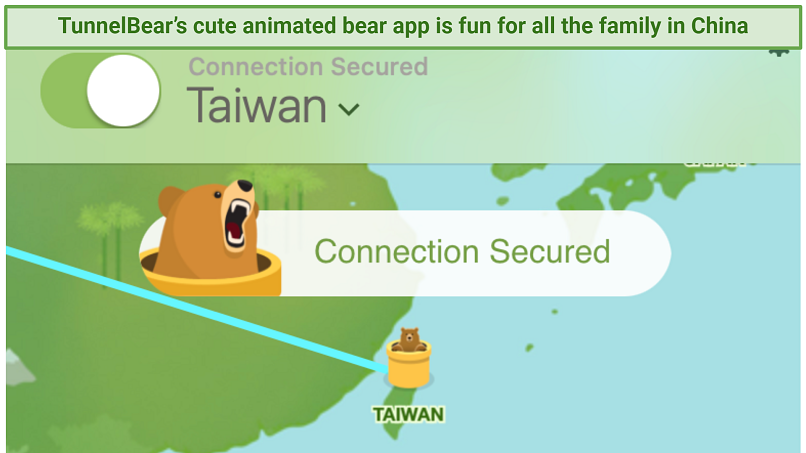 Screenshot showing TunnelBear's cute animated app