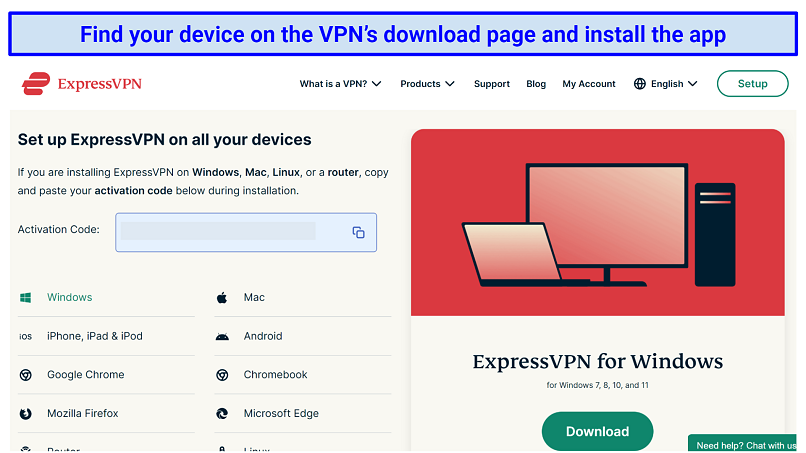 Screenshot of ExpressVPN's download page