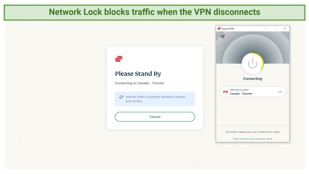 Screenshot of testing ExpressVPN kill switch