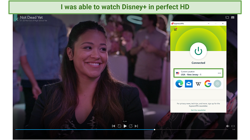 Screenshot of ExpressVPN unblocking Disney+