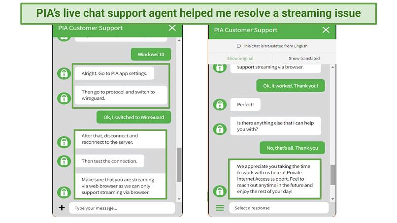 Resolving an issue with PIA's live chat