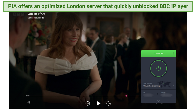 Screenshot of PIA unblocking BBC iPlayer