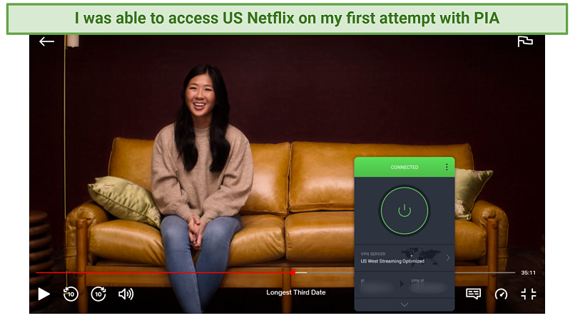 Screenshot of PIA unblocking Netflix