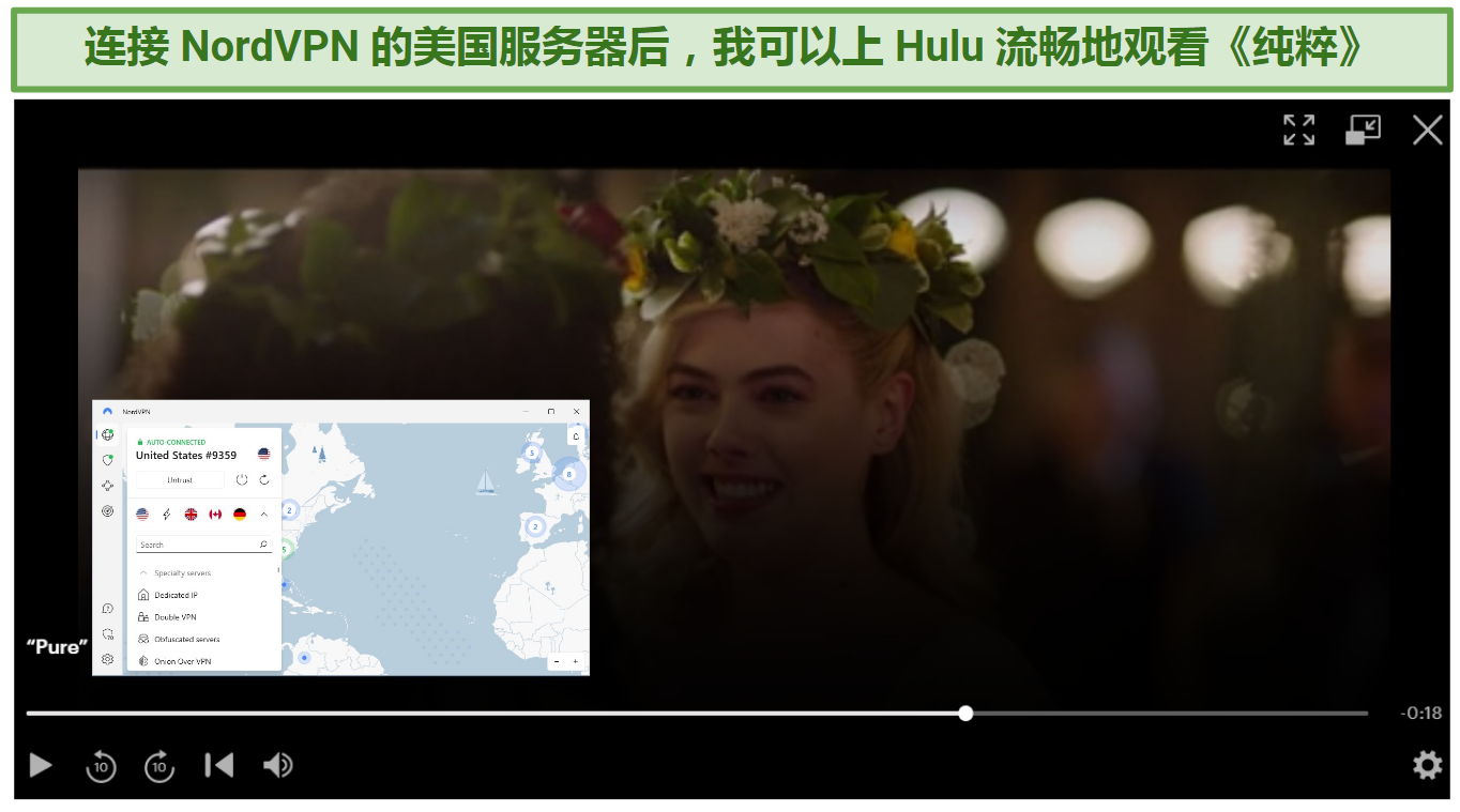 Image showing US series streaming on Hulu with NordVPN