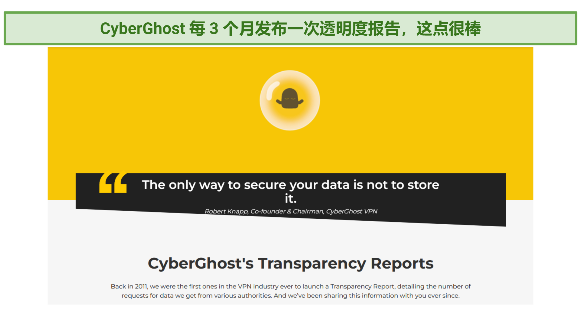 Screenshot of CyberGhost's Transparency Reports page