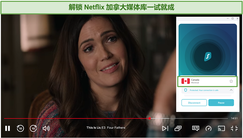 Screenshot of Surfshark unblocking Candian Netflix