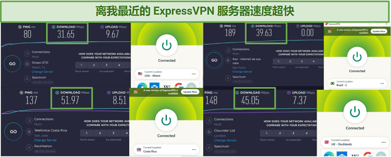 Ookla speedtest showing a result of 51.97 Mbps for ExpressVPN's San Jose server