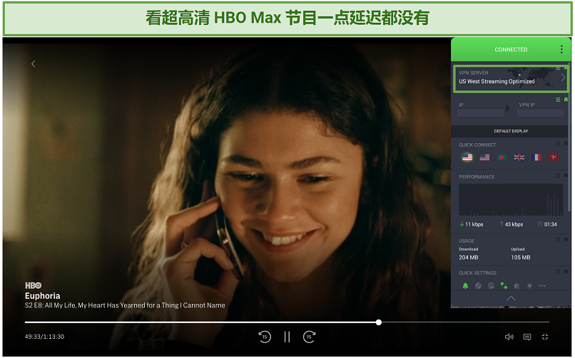 Screenshot of PIA unblocking HBO Max