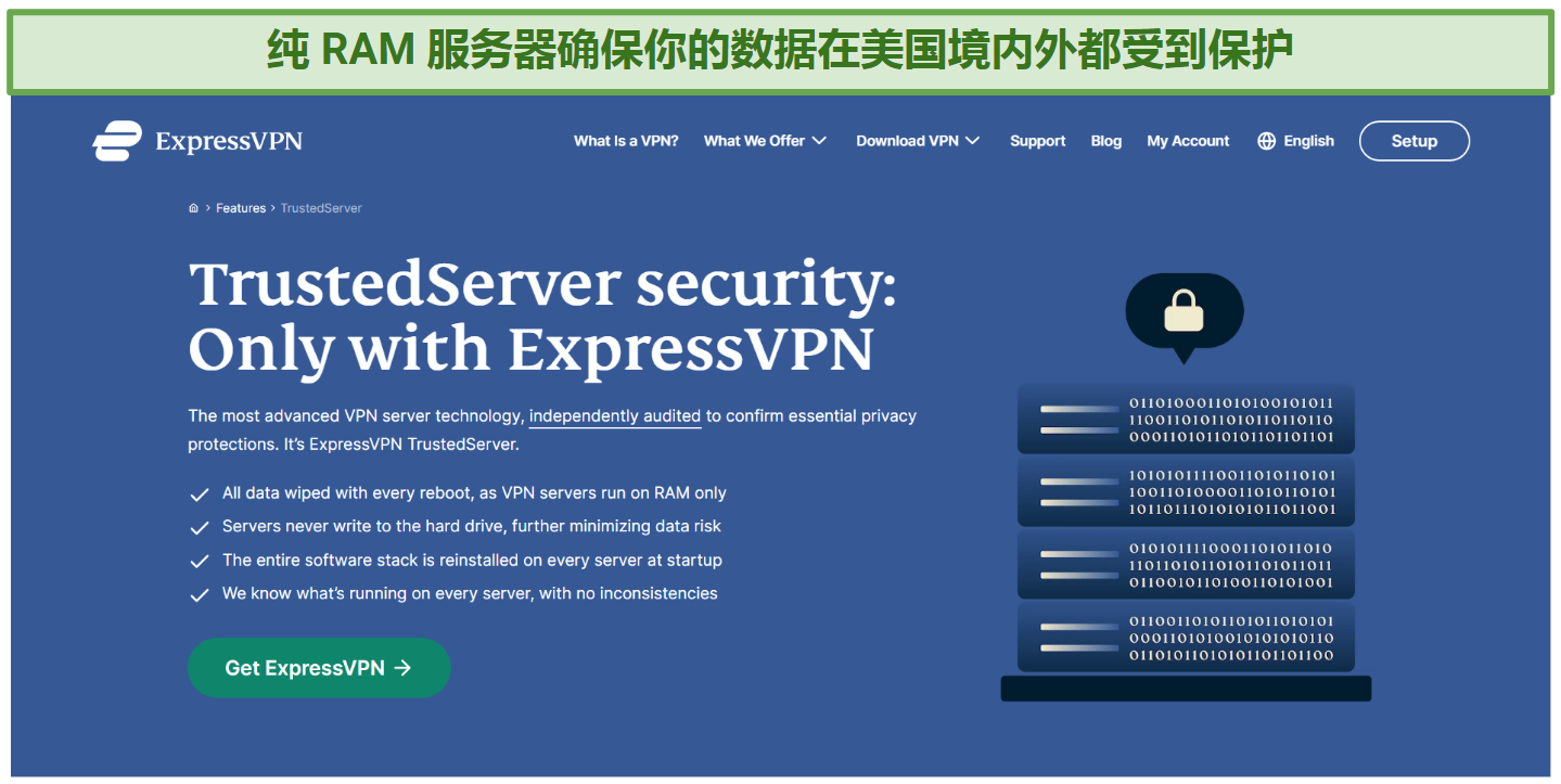 Screenshot from ExpressVPN's website explaining how its RAM-based servers protect your data